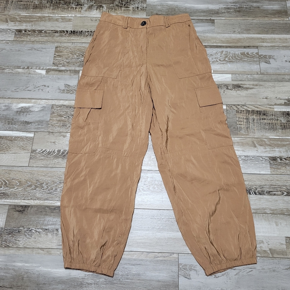 Maison D'amelie Shimmer Brown Paperbag Cargo Pants Size Medium